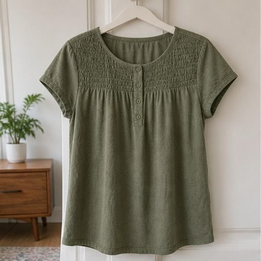 Olive Smocked Top